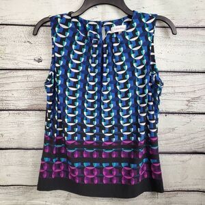 Calvin Klein Medium Petite Blue/Blk/Wht Print Blouse Top